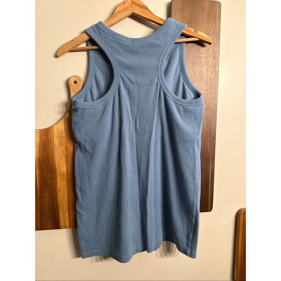 Duluth Trading Company Dusty Blue Ribbed Knit Lined Racerback Tank Top Large - Picture 2 of 4
